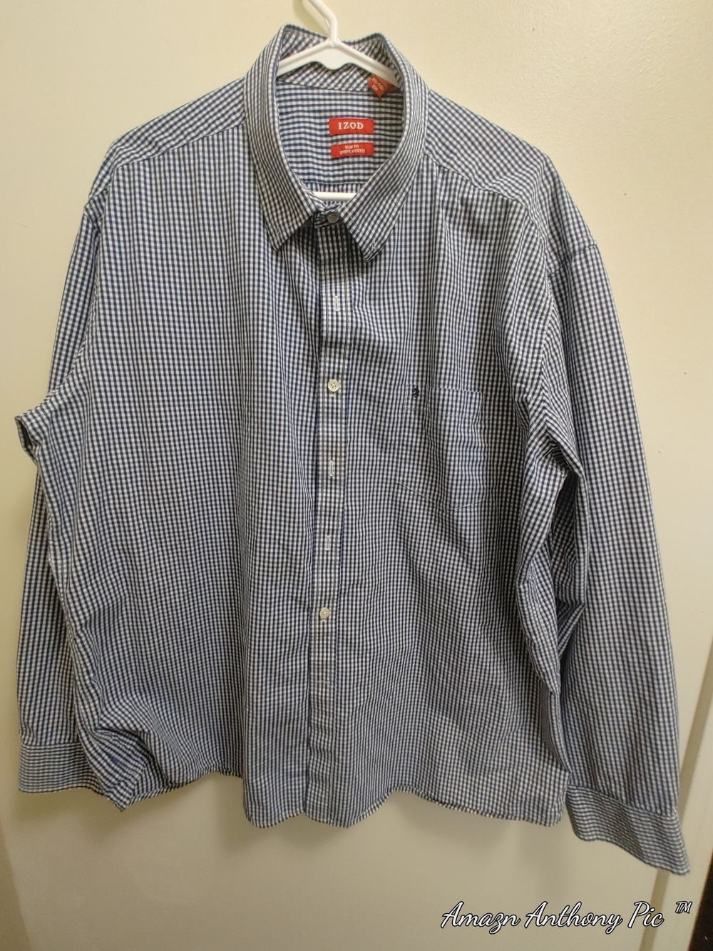 Izod Men's Navy and White Gingham Button-Down Shirt (SLIM FIT)